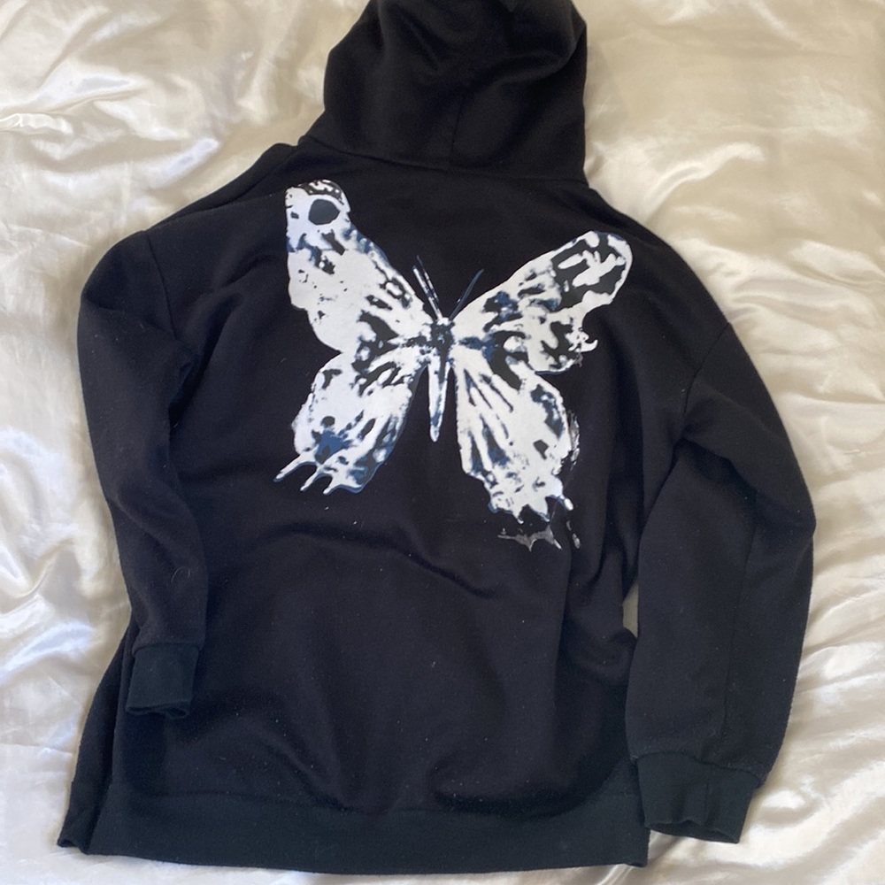 y2k butterfly black zip up hoodie